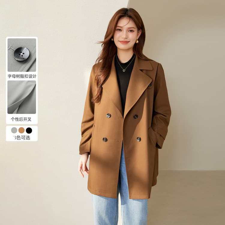 Xianlixiu Plus Size Women's Clothing Fashion Double-Breasted British Style Minimalist Trench Coat for Curvy Girls 2024 Autumn New Arrival