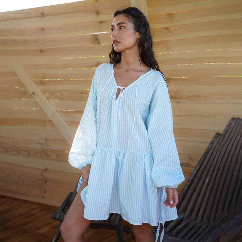 European and American 2026 autumn and winter new striped V-neck strapped long-sleeved cotton nightgown pajamas for women soft casual home wear