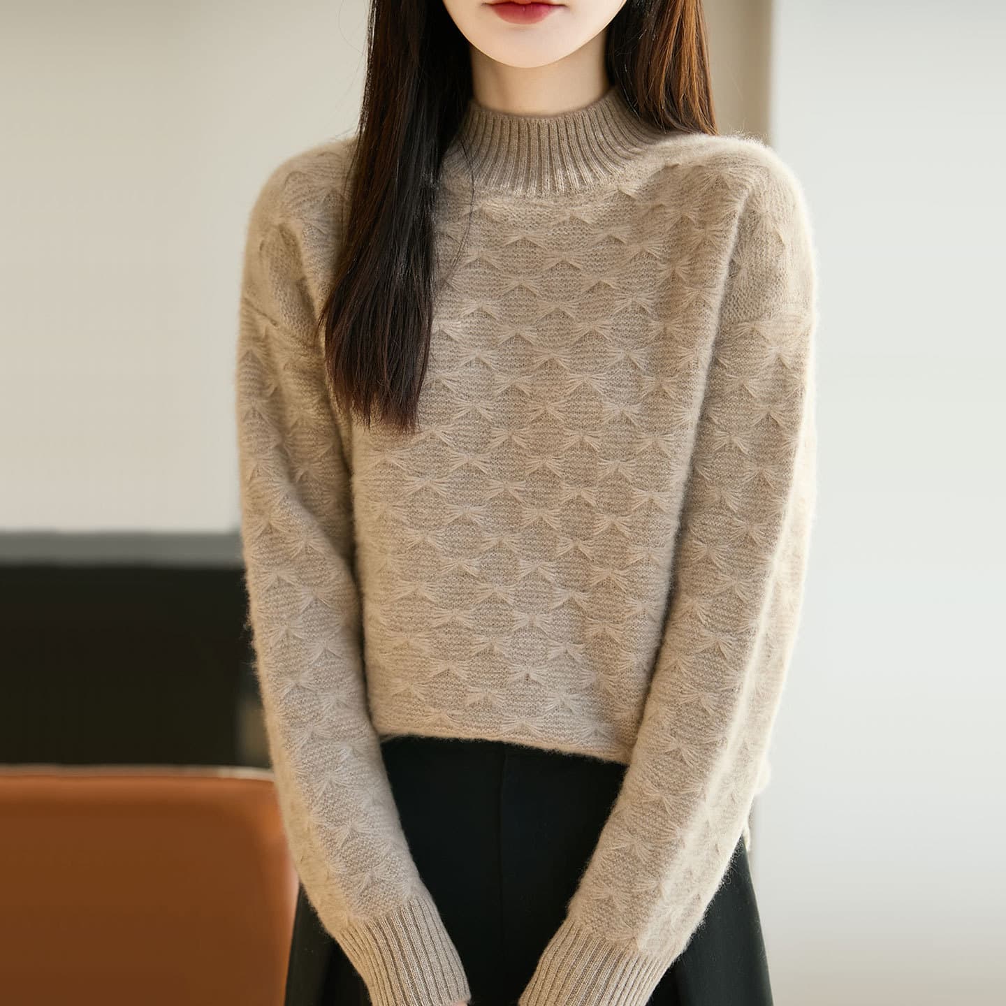 [Factory Direct Supply] Solid Color Half-Turtleneck Jacquard Thickened Sweater Women Autumn Winter Warm Loose Versatile Base Layer Top