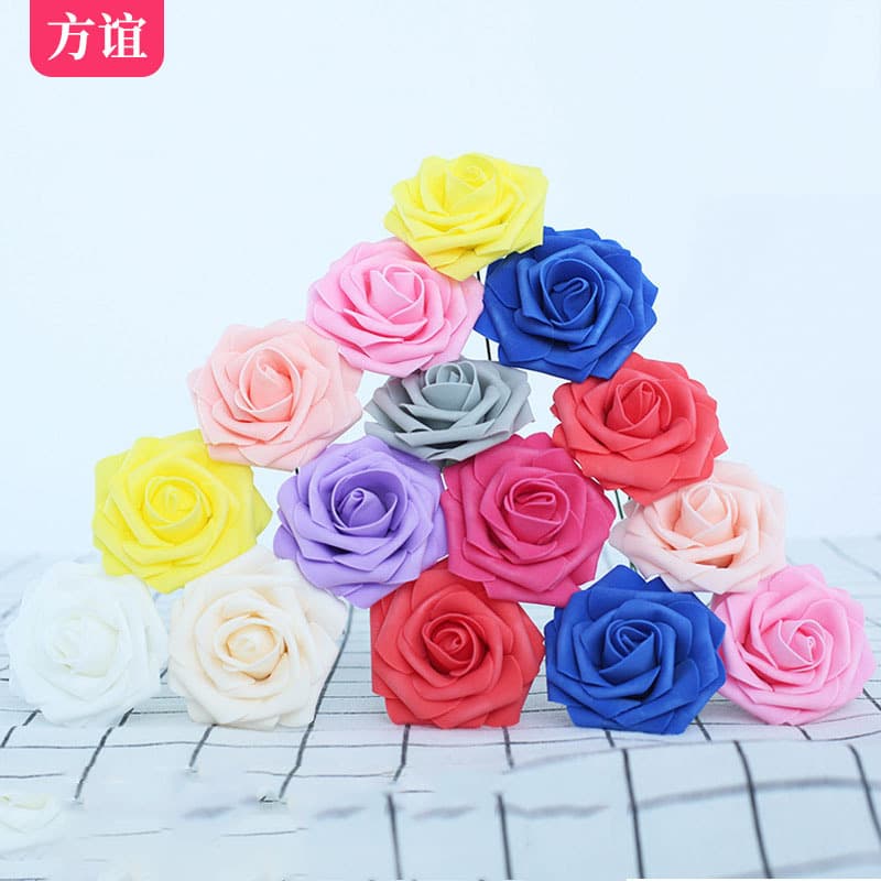8cm PE simulated foam rose heads with stems for wedding candy boxes/hand bouquet accessories