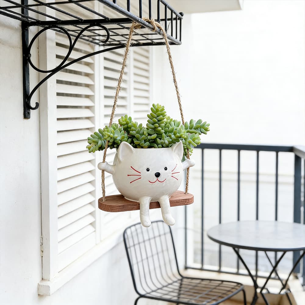 Succulent Swing Smile Face Flower Pot Creative Healing Home Office Desk Decoration Window Hanging Basket