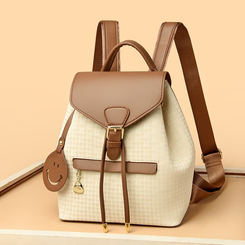 2026 New Retro Houndstooth Backpack for Women, Large Capacity Drawstring Lightweight Casual Handbag, Shoulder Bag, Export Quality