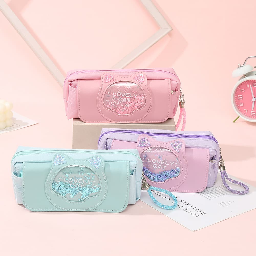 3-layer Canvas Cat Pen Bag Creative Cute Cat Stationery Box Girls Students Korean Style Unisex