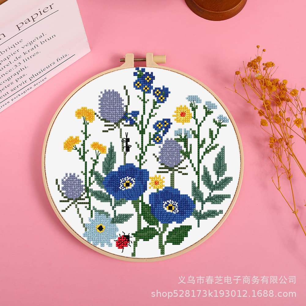 Floral Cross Stitch Simple and Cute Living Room Hallway Decorative Painting Hand Embroidery Kit Cross Stitch Ornament Material Pack