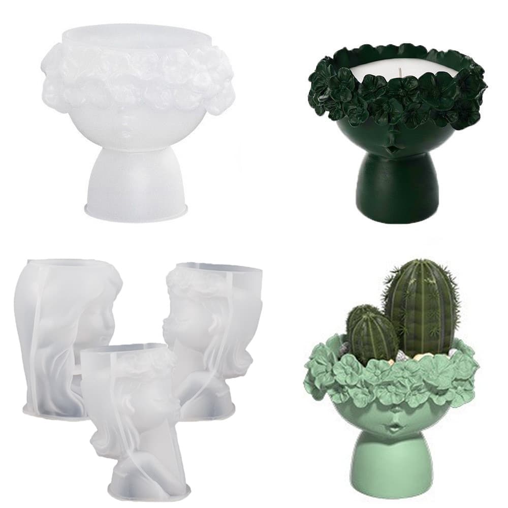 Wreath Girl Candle Cup Resin Silicone Mold, Figure Plaster Flower Pot Wholesale Non-heritage Sugar Blowing Figure Mold