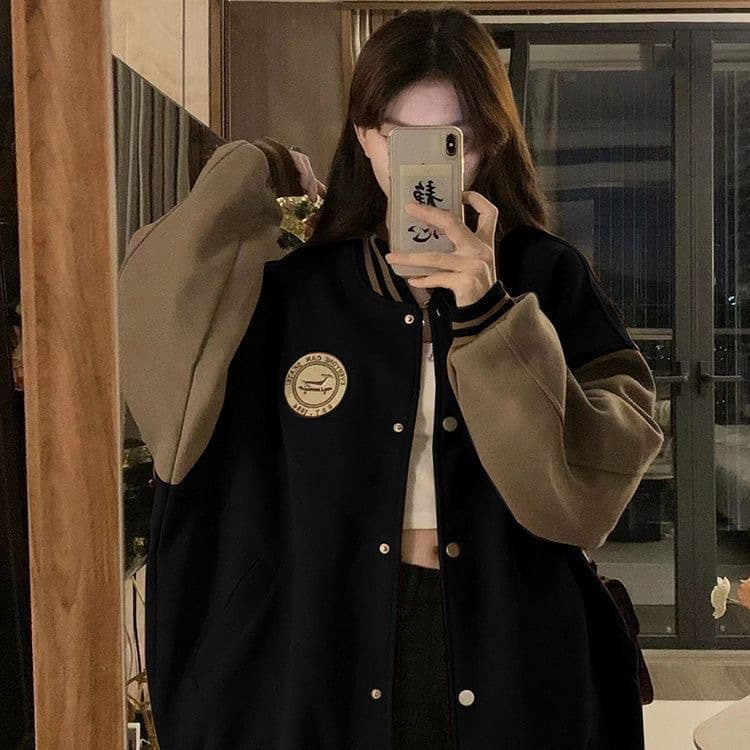 Lazy Style Baseball Jacket Women's Spring/Autumn European and American Style Autumn Coat Loose Casual Cardigan Hoodie Ins Trendy