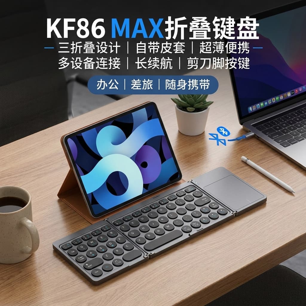 Cross-border New PU Leather Tri-fold Bluetooth Keyboard with Touchpad Stand Detachable Portable Office Folding Keyboard