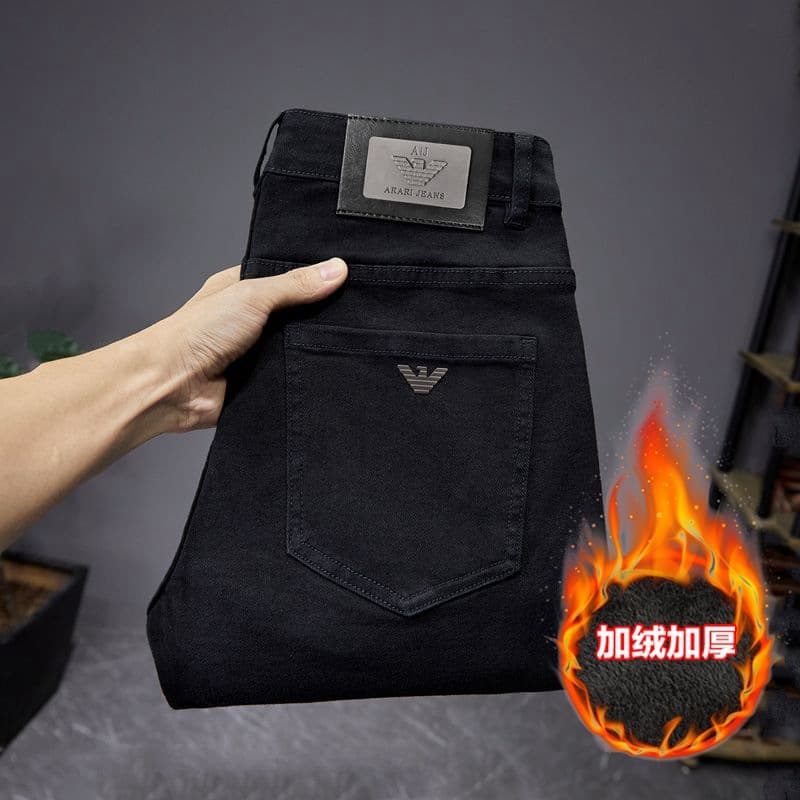 Fleece-Lined Thick Warm Jeans for Men, Autumn-Winter Thick Style Slim Fit Stretch Long Pants Soft Breathable 2024 New