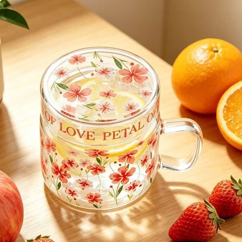 ins printed household pot and cup set white boiling water cup floral teapot water-resistant water ware transparent glass fresh pot ins