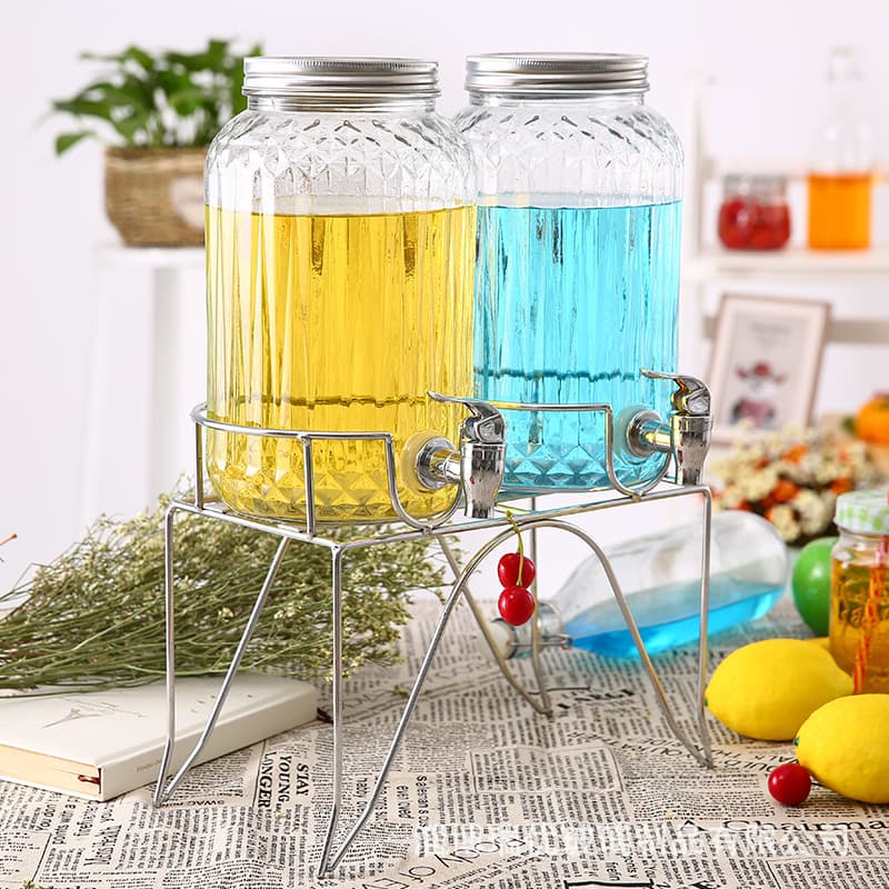 Sealed Striped Glass Cola Barrel, Sealed Brewing Jar, Glass Brewing Jar Factory Wholesale Jar with Faucet