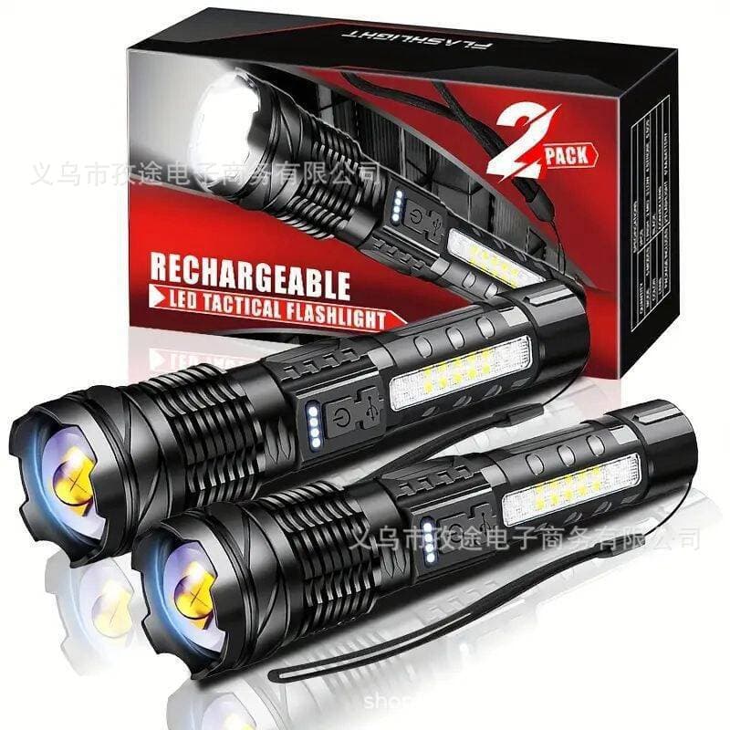 Strong light flashlight fast typ-c charging outdoor lighting white laser flashlight with warning cob work light