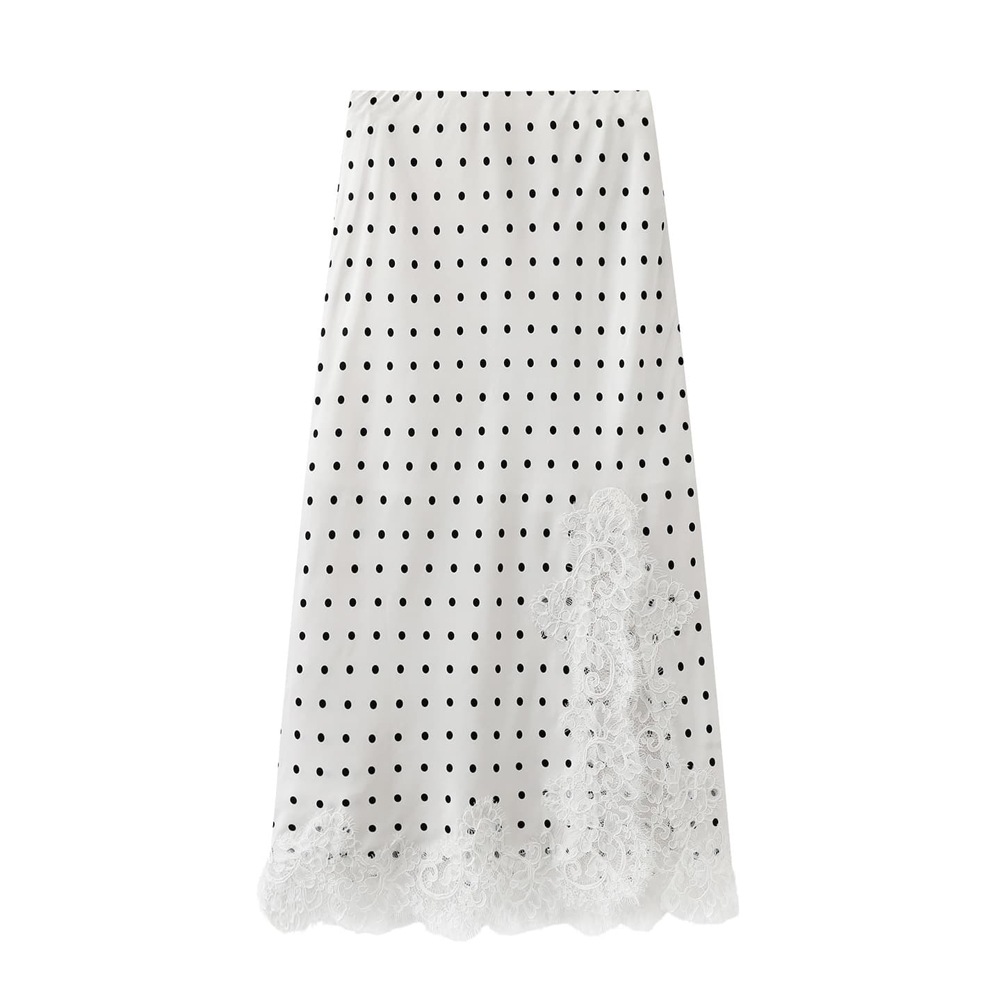 In stock 2026 summer women's new lace splicing polka dot printing temperament mid-length skirt 3K2SB46