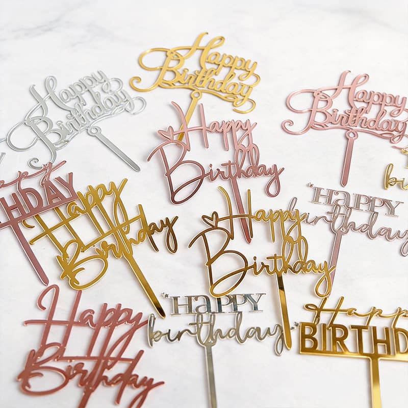 New Creative Birthday Cake Decoration Black Gold Happy Birthday Acrylic Cake Card Party Baking Decoration