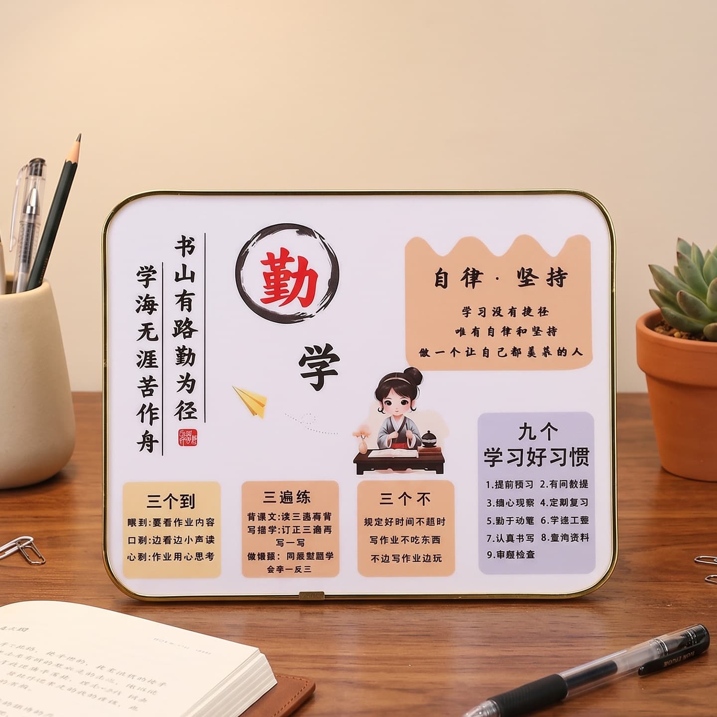 Cartoon student inspirational table learning slogans desktop decorations children's study self-discipline decorative paintings gift gifts