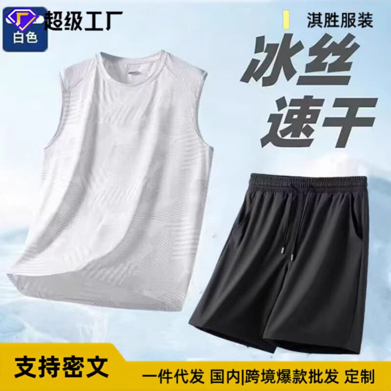 Quick Dry Sports Wear Set Men's Summer Vest Shorts Gym Running Basketball Clothes Men's Style AE Stock Origin China