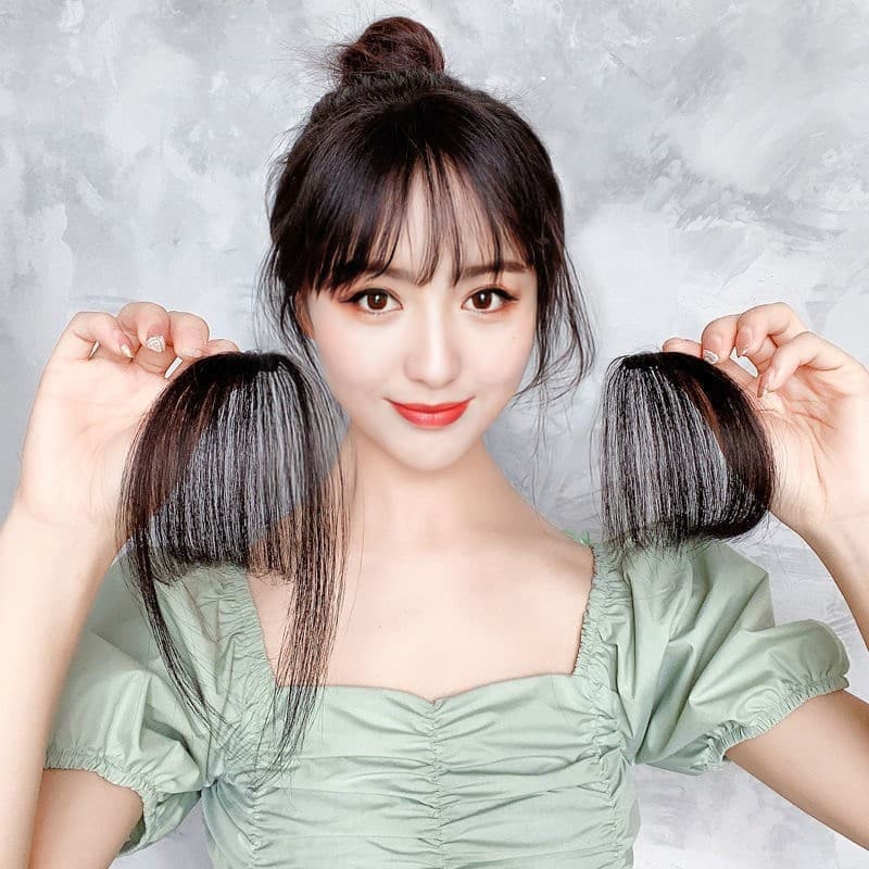 Women's Invisible Bangs Wig Pieces Light Weight Seamless Simulation Hair Extensions Natural Skin Color Straight Hair