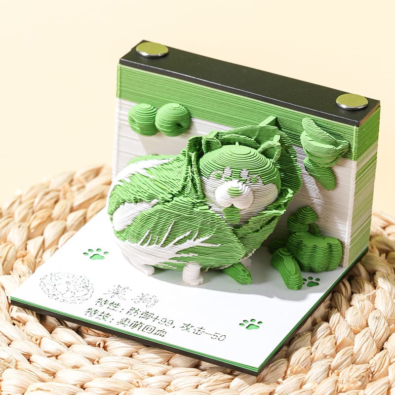 3D Paper-cut Veggie Dog Tear-off Notepad, Chinese-style Artwork, Desk Calendar, High-value Cute Memo Pad, Cultural Creative