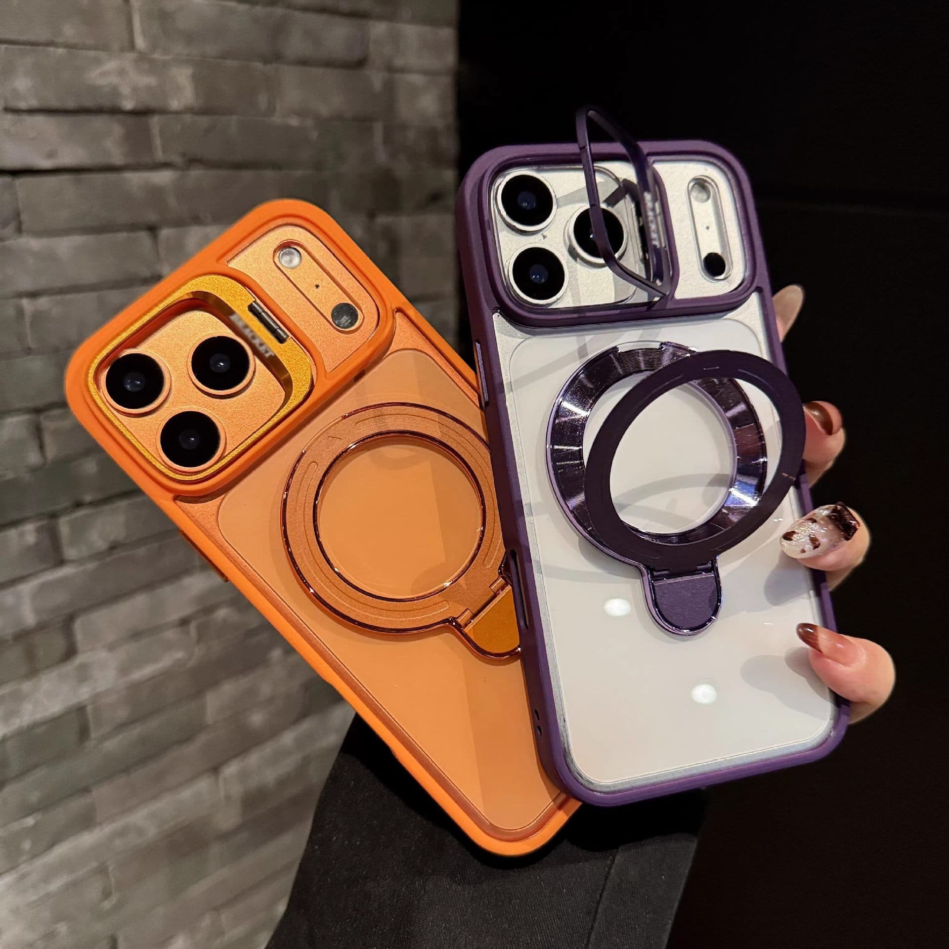 Cross-Border Applicable Iphone17Promax Magnetic Lens Dual-Bracket Phone Case Apple 16 Creative Lens Film 15