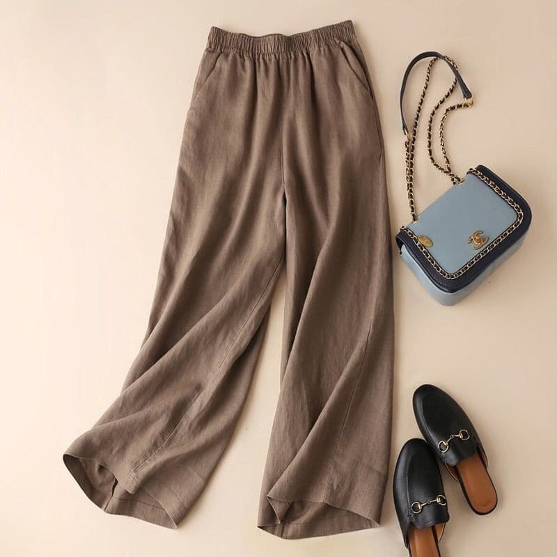 Cotton Linen Wide Leg Pants Women's Loose Fit Nine Point Drapey Casual Trousers Summer Pure Color Female Fashion Long Pants