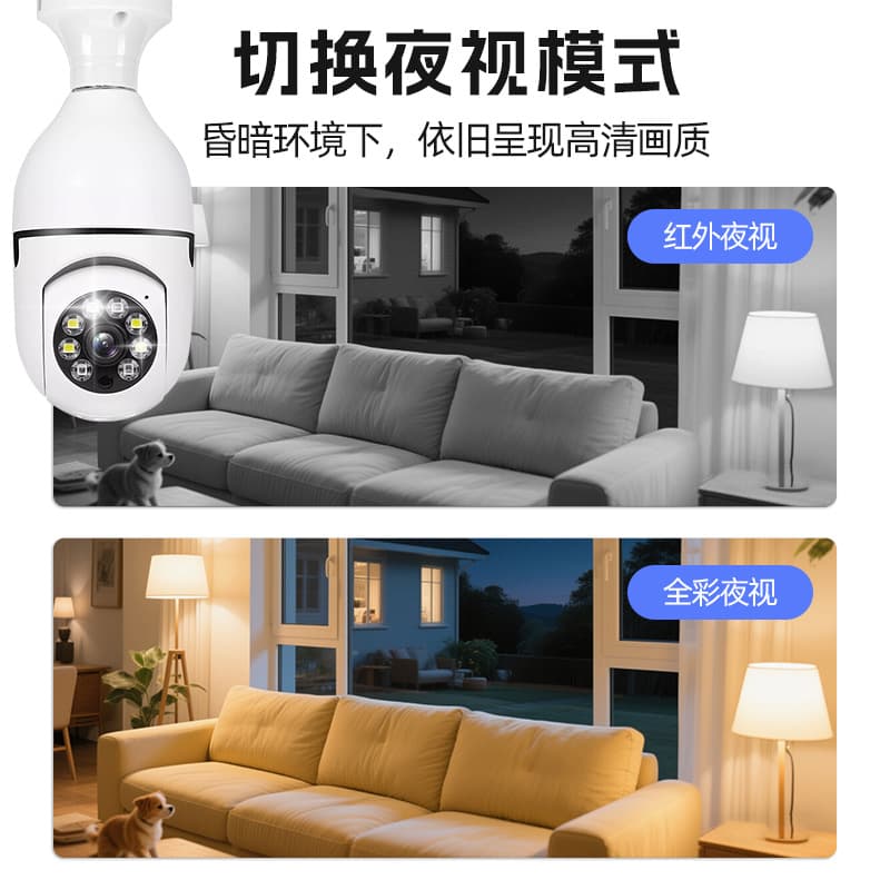 E27 Bulb Camera Wireless Network Camera Home Security Pan-Tilt Rotating Camera E27 Bulb Surveillance