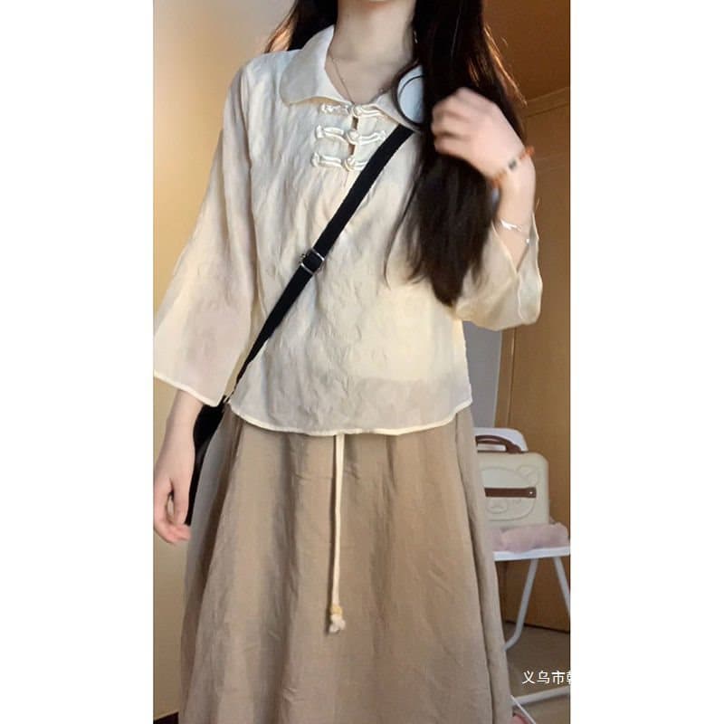 New Chinese Zen-inspired Tea Dress Two-Piece Set, Daily Modified Hanfu, Artistic Chinese Style, Slimming and Gentle Dress for Summer