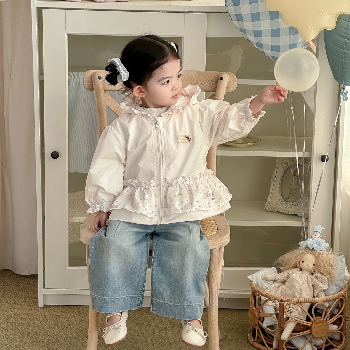 Dianxi spring new baby patchwork hooded jacket suit girl cardigan bottoming shirt jeans three-piece set