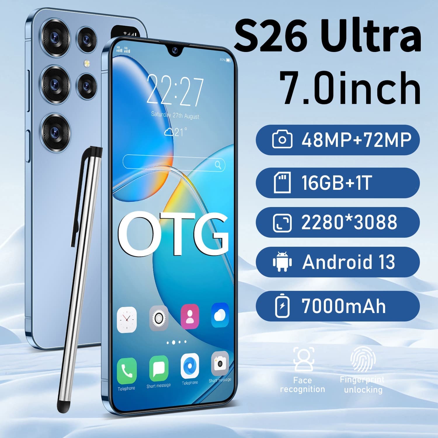 New cross-border S26 Ultra Android smart 5G mobile phone 7.3 inches Android 16+1TB manufacturer for foreign trade