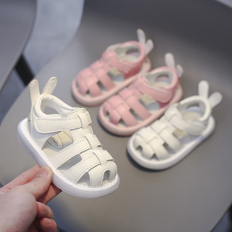 Spring Autumn 0-2 Year Old Baby Princess Shoes Soft Sole Toddler Girl Rabbit Sandals Velcro Hole Shoes