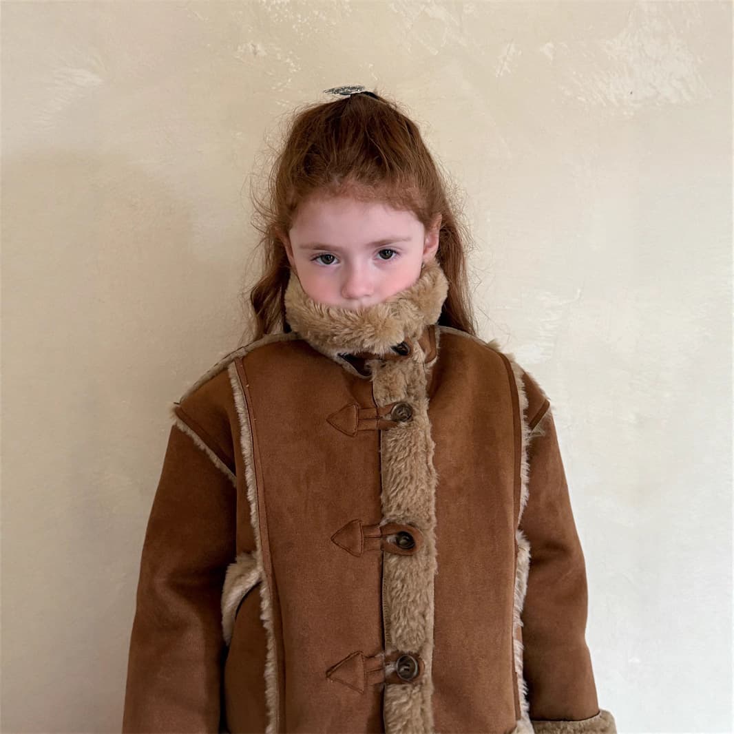Orange Joy 25 Winter Girls' Suede Faux Fur Jacket and Skirt Set