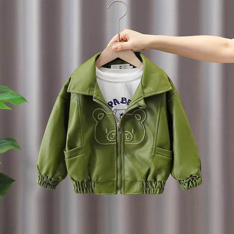 Boys' leather jackets spring and autumn new style children's cool and handsome leather jackets fashionable baby Internet celebrity autumn tops 3013