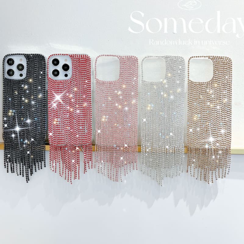 Luxury Rhinestone Case for Apple iPhone 17 Pro Max Handmade Diamond-Studded 16 Pro Max Feather Yarn Drop-Resistant Phone Case
