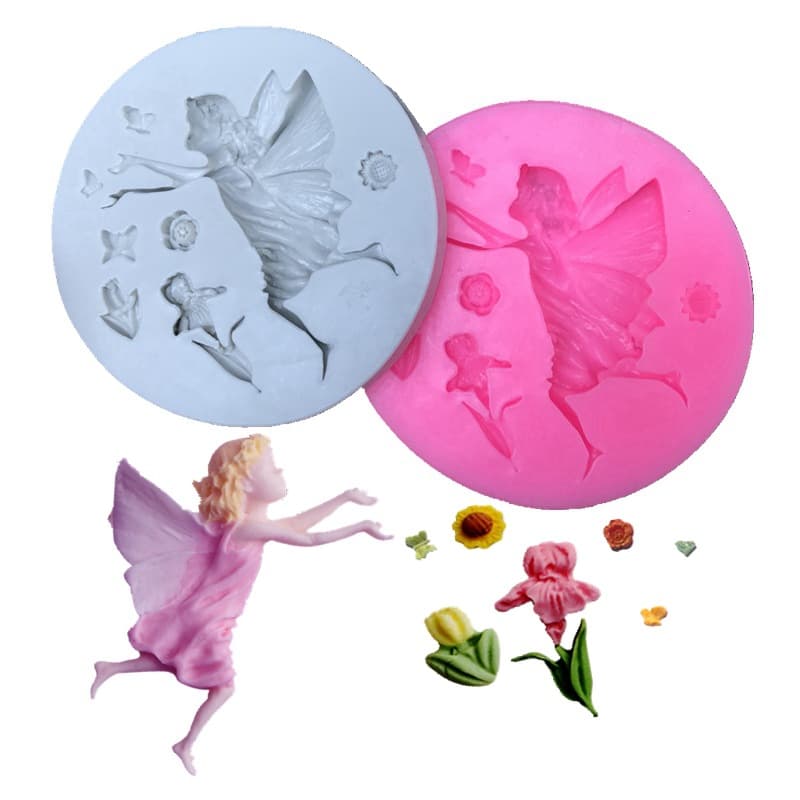 Silicone Baking Mold for Girl's Chocolate Cake Decorations Small Girl Clay Decor Flower Butterfly Sugar Art Mould Irregular Shape