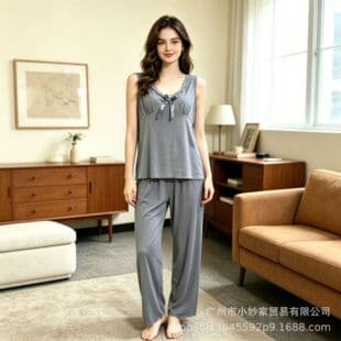 Women's Pajama Set Lace Trim Tank Top Long Pants Casual Sweet Loungewear