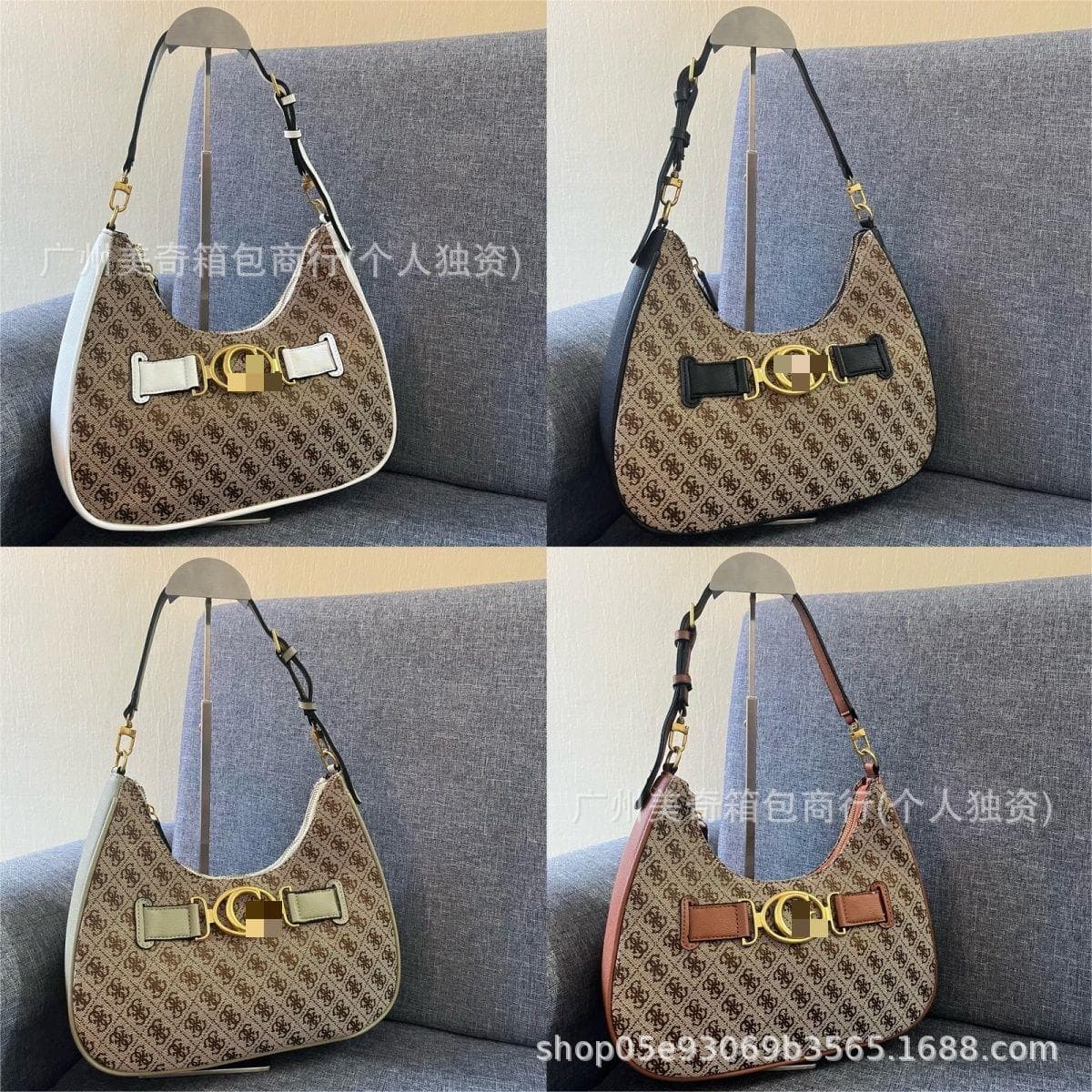 gs Guaijia foreign trade new European and American fashion splicing armpit bag big g jacquard cloth moon bag portable shoulder bag for women