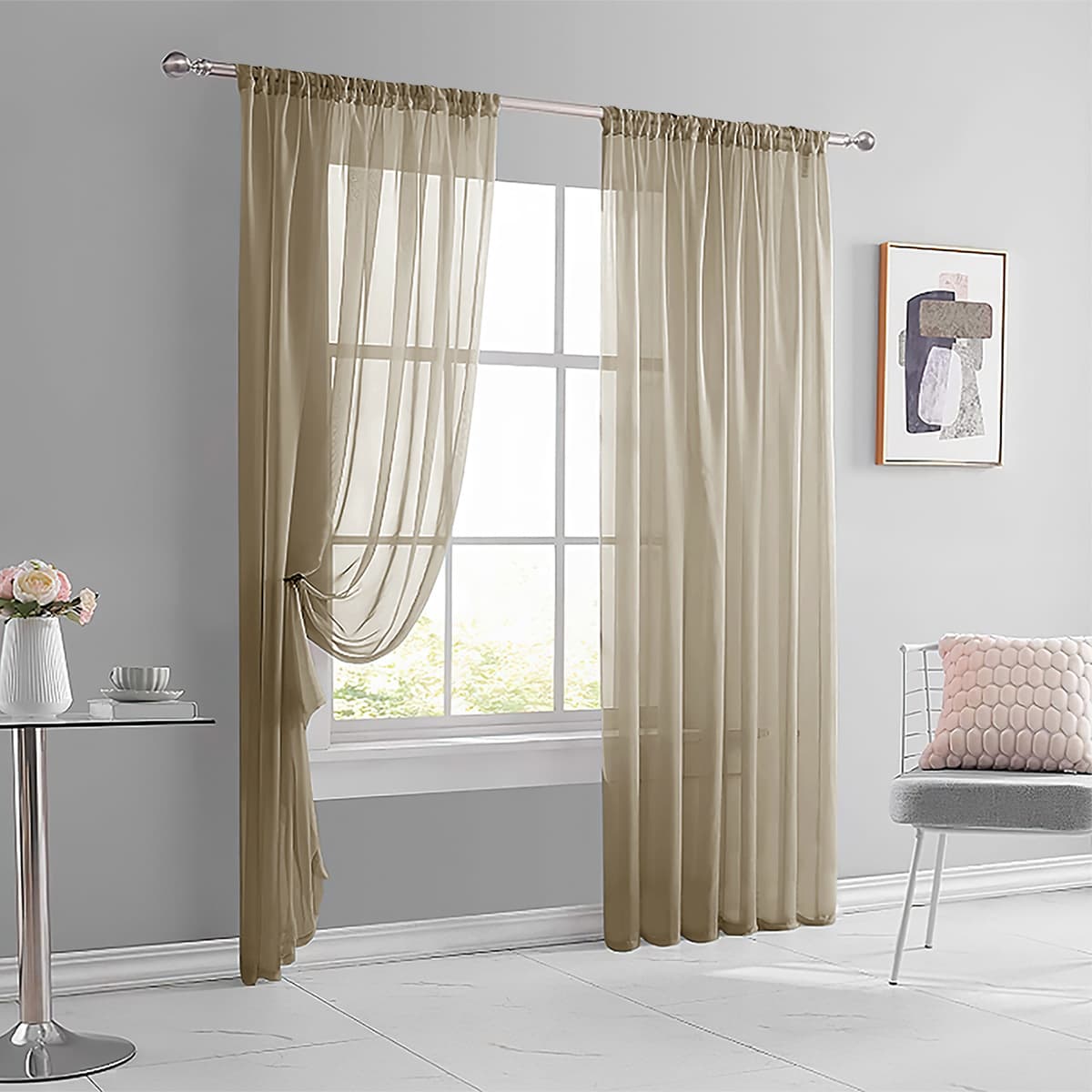 Cross-border Double-String Rod Pocket Terylene Window Sheer Curtain for Living Room, Bedroom, Study, Living Room Decoration, In Stock Curtain Manufacturer