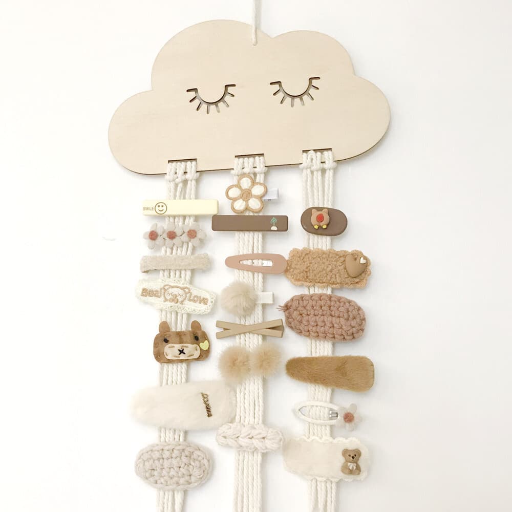 Cross-border Ins Nordic Style Wood Slice Cloud Hair Clip Storage Band, Princess Headband Accessory Organizer Hanging DIY Kit