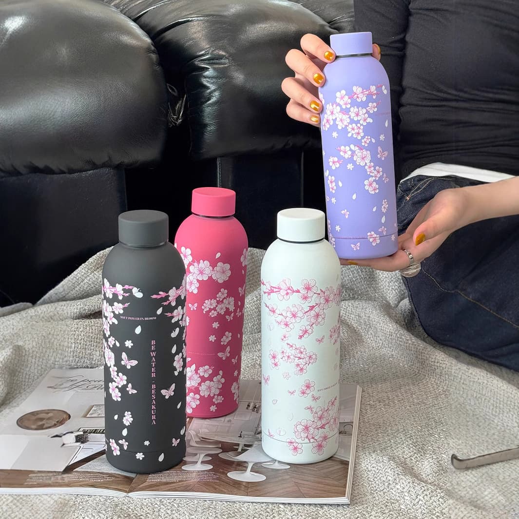 Cross-border 304 Stainless Steel Narrow-Mouth Insulated Cup with Bow and Rose Pattern, Outdoor Cold Retention Cup