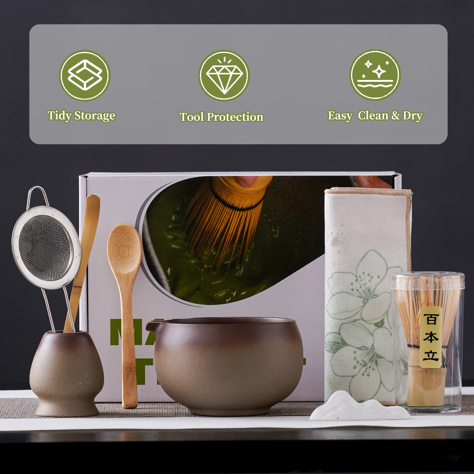 Japanese style wabi-sabi style matcha tea set set tea whisk 100 tea whisks stand matcha tool tea making matcha brush bamboo whisk