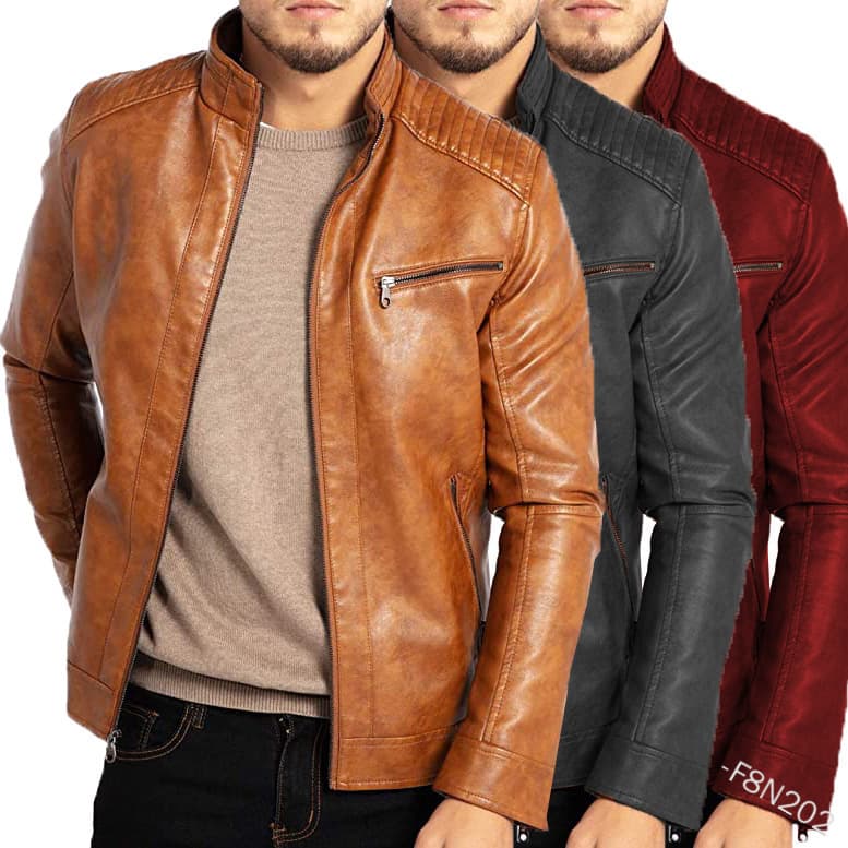 2025 Export European and American Men's PU Leather Jacket, Stand Collar Punk Style Motorcycle Leather Jacket for Teens, Wholesale