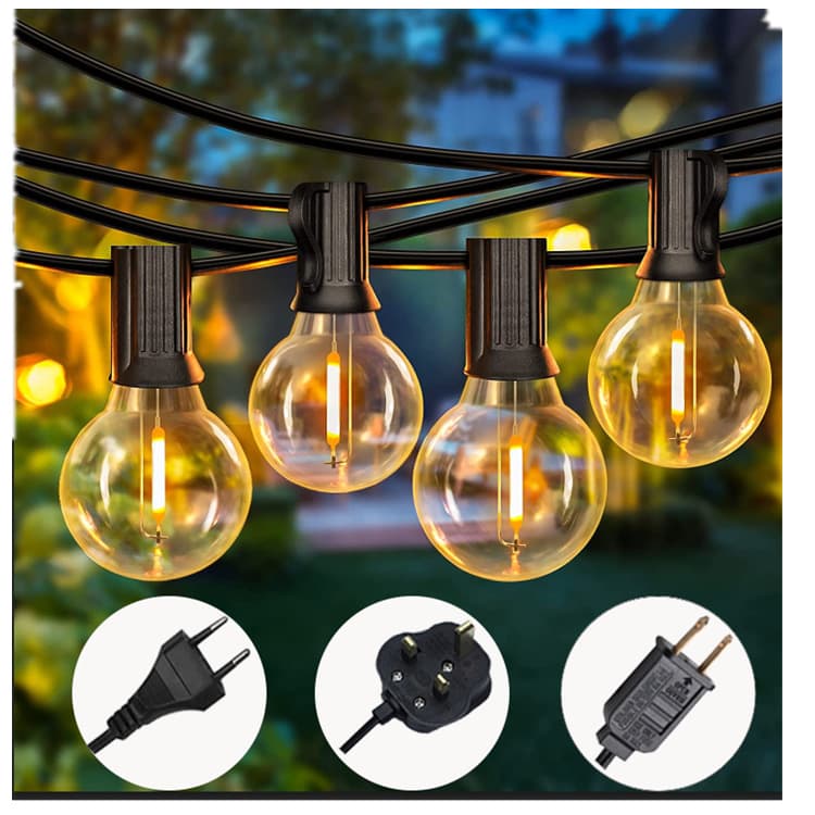 Cross-border G40 String Lights Outdoor Camping Decorative String Lights Plastic G40 Globe Bulb String Lights Christmas Holiday Color Lights Plug-in Model