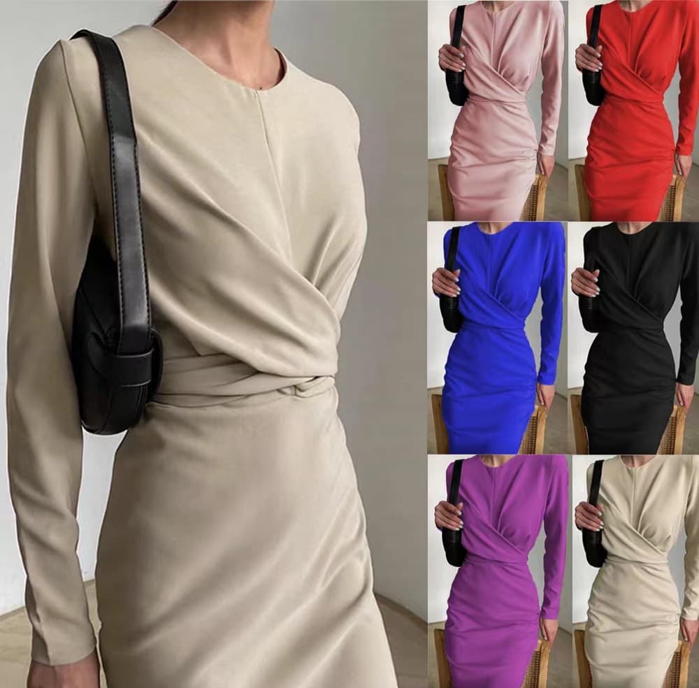 European and American Style Long Sleeve Dress for Women 2025 Autumn New French Vintage Waist-Tightening Slim Fit Bodycon Maxi Dress