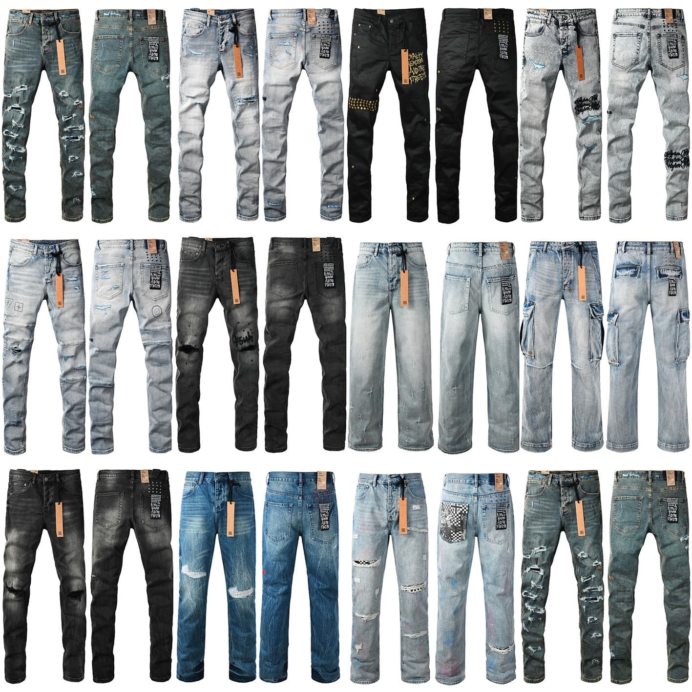 High Edition KSB Straight Ripped Stretch Jeans American High Street Casual Men's Jeans Cross-Border