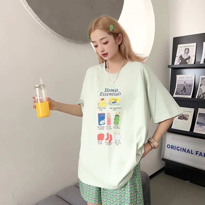 Women's Summer New Korean Ins Style Casual Loungewear Set, Loose Fit, Plus Size, Lightweight, Wearable Outdoors