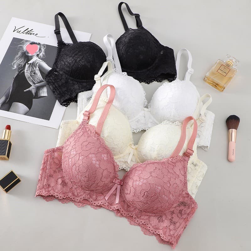 Small-Cup Push-Up Lace Youth Sexy Underwear High School Student Wire-Free Bra Thin Lift Bra Set