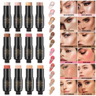 hellokiss Double-Ended Highlighter Blush Contour Stick Brightening Shadow Stick 3D Face Blush Stick with Brush Head