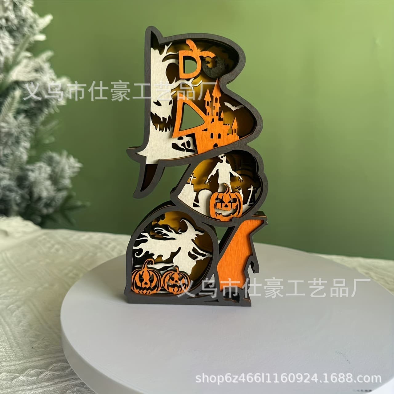 3D Halloween Wooden Decorative Sign Design Manufacturing Wooden Desktop Decoration Multi-functional Use Chinese Characters