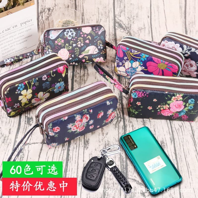 Wholesale Coin Purse Mobile Phone Bag Key Canvas Clutch Bag Multi-Layer Zipper Small Handbag Women's Large Capacity Crossbody Bag