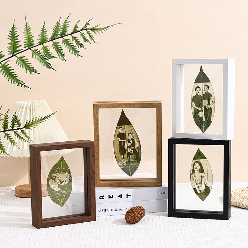 Factory Direct Leaf Carving Double-Sided Transparent Glass Photo Frame Wholesale Tabletop Display 6 7 8 10 Inch Plant Specimen Frame Picture Frame
