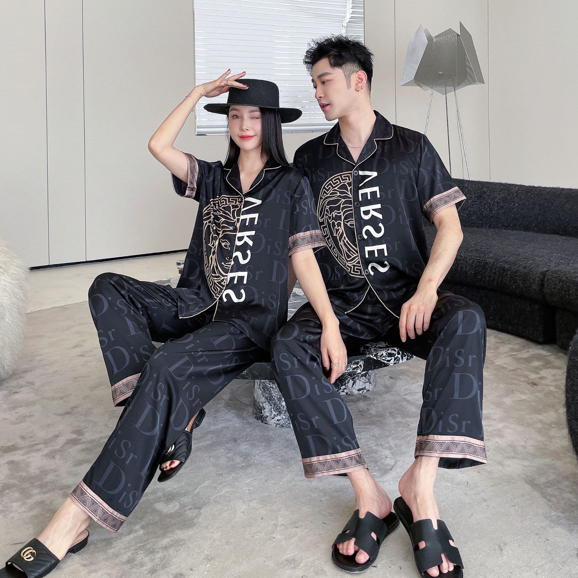 Women's Summer Pajamas, Ice Silk Pajamas, Men's Pajamas, Factory Short Sleeve Fashion Light Luxury Couple Homewear