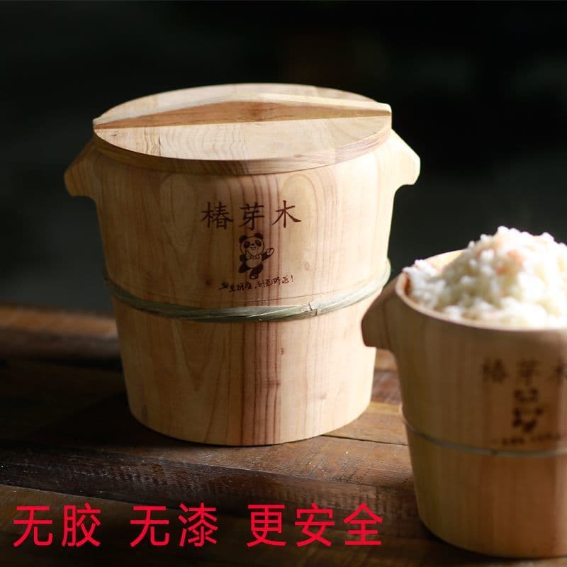 Traditional Toona Wood Rice Steamer - Old-fashioned Household/Commercial Rice Steamer, Rural Style Steaming Basket